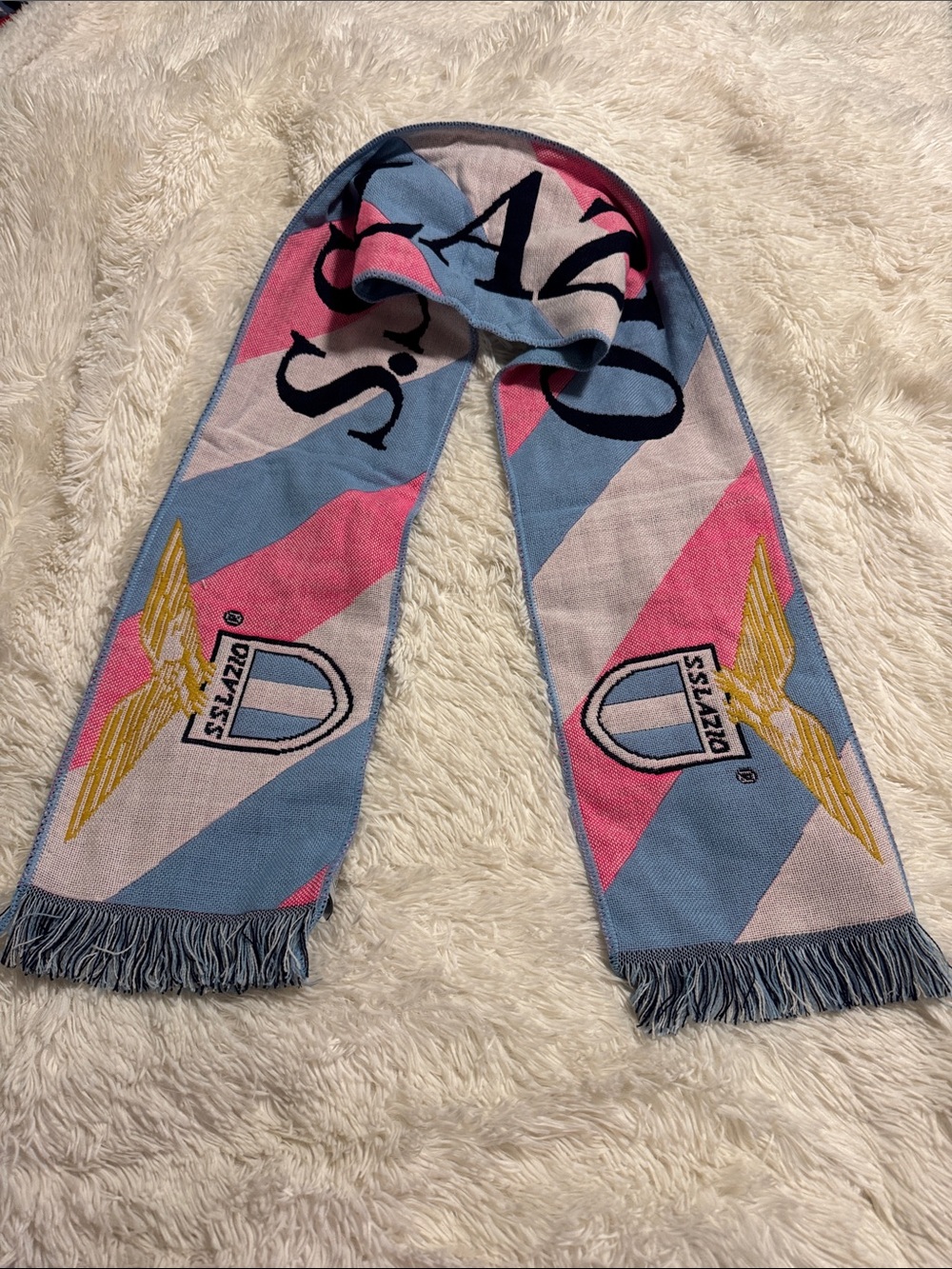 S.S. Lazio Striped Team Scarf in Sky Blue, Pink & White NWT